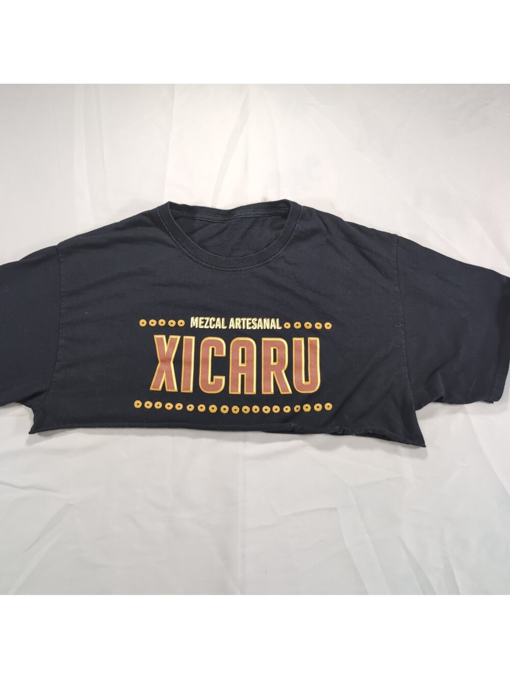 Xicaru Mezcal Artesanal Black Crop T-Shirt with Yellow Graphic